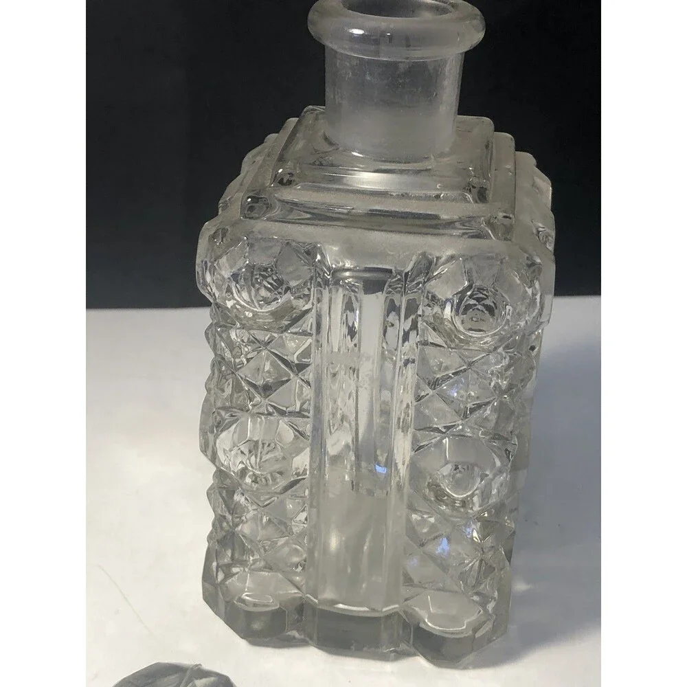 Vintage Diamond Cut Decanter Cologne Bottle Diamond Pattern Square